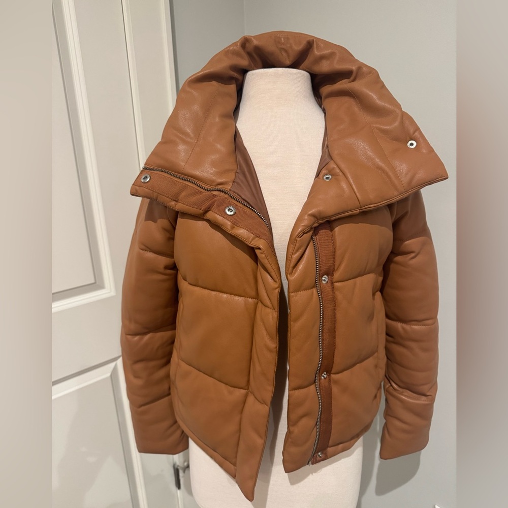 Abercrombie & Fitch Vegan Leather Camel Puffer Jacket